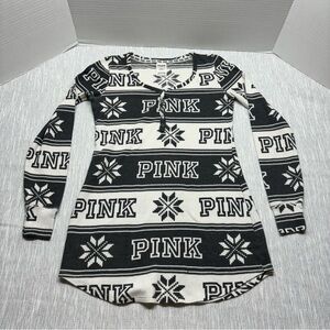 PINK Victoria's Secret Long Sleeve Holiday Nighty Women's Shirt Sz XS